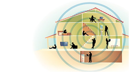 A depiction of a home showing the benefits of whole home wifi service.