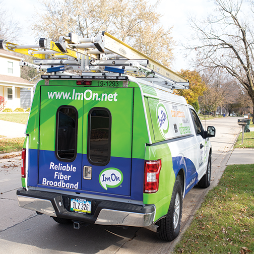 Rear view of ImOn residential install truck.