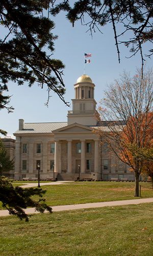 An image of Iowa's old capital building located in downtown Iowa City, Iowa.