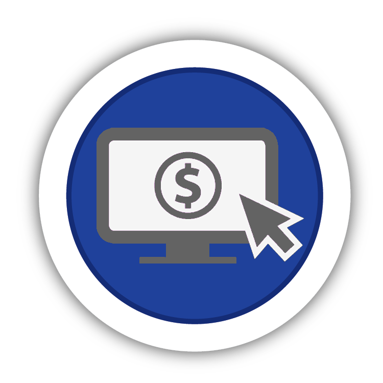 Circle with a computer showing a money symbol